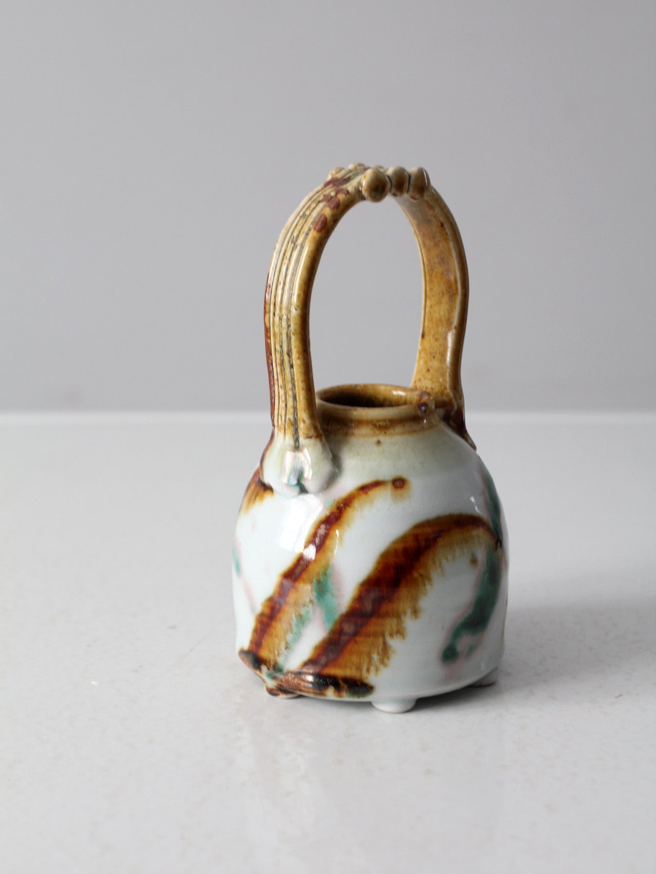 vintage studio pottery basket vase