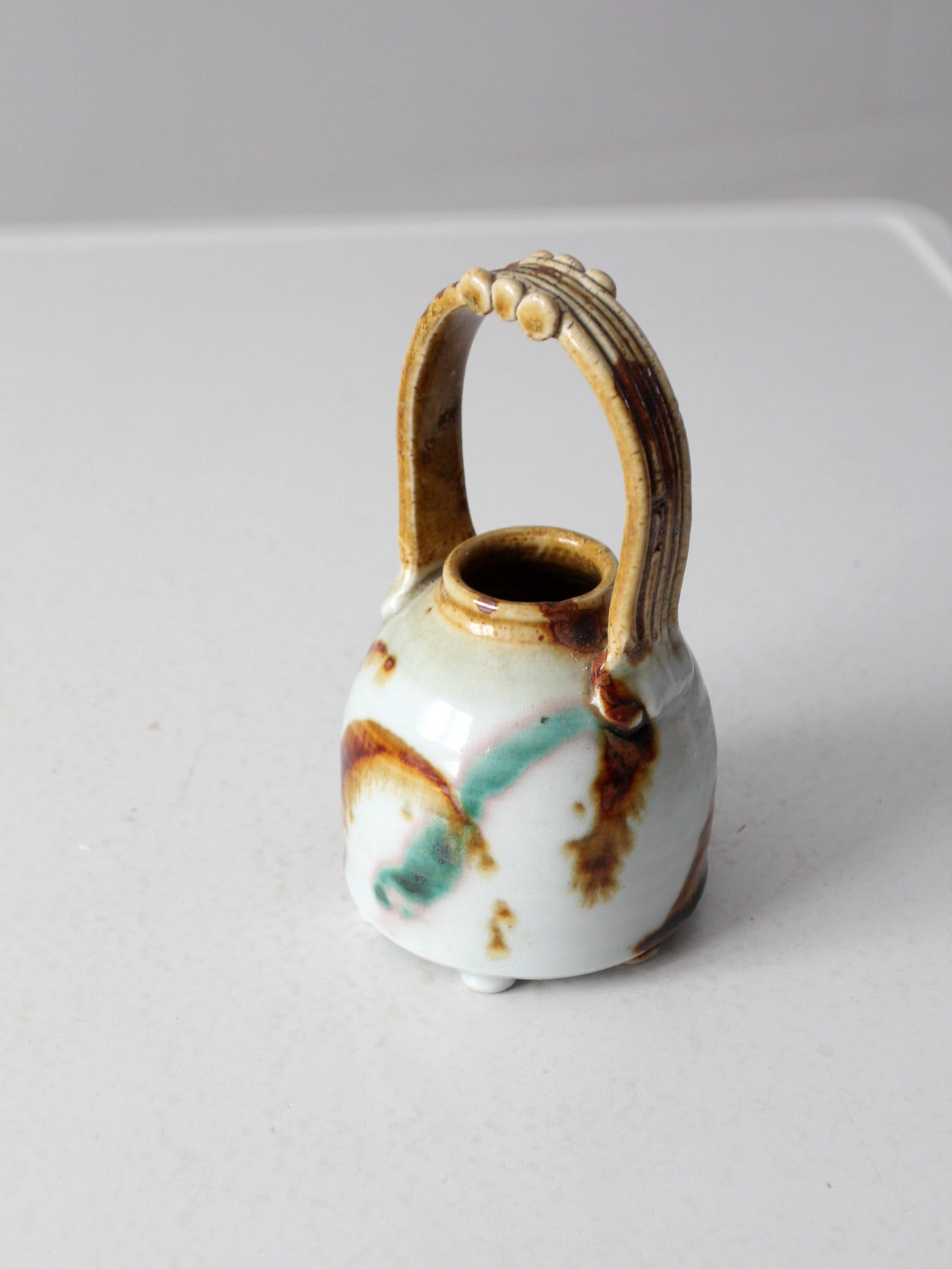 vintage studio pottery basket vase