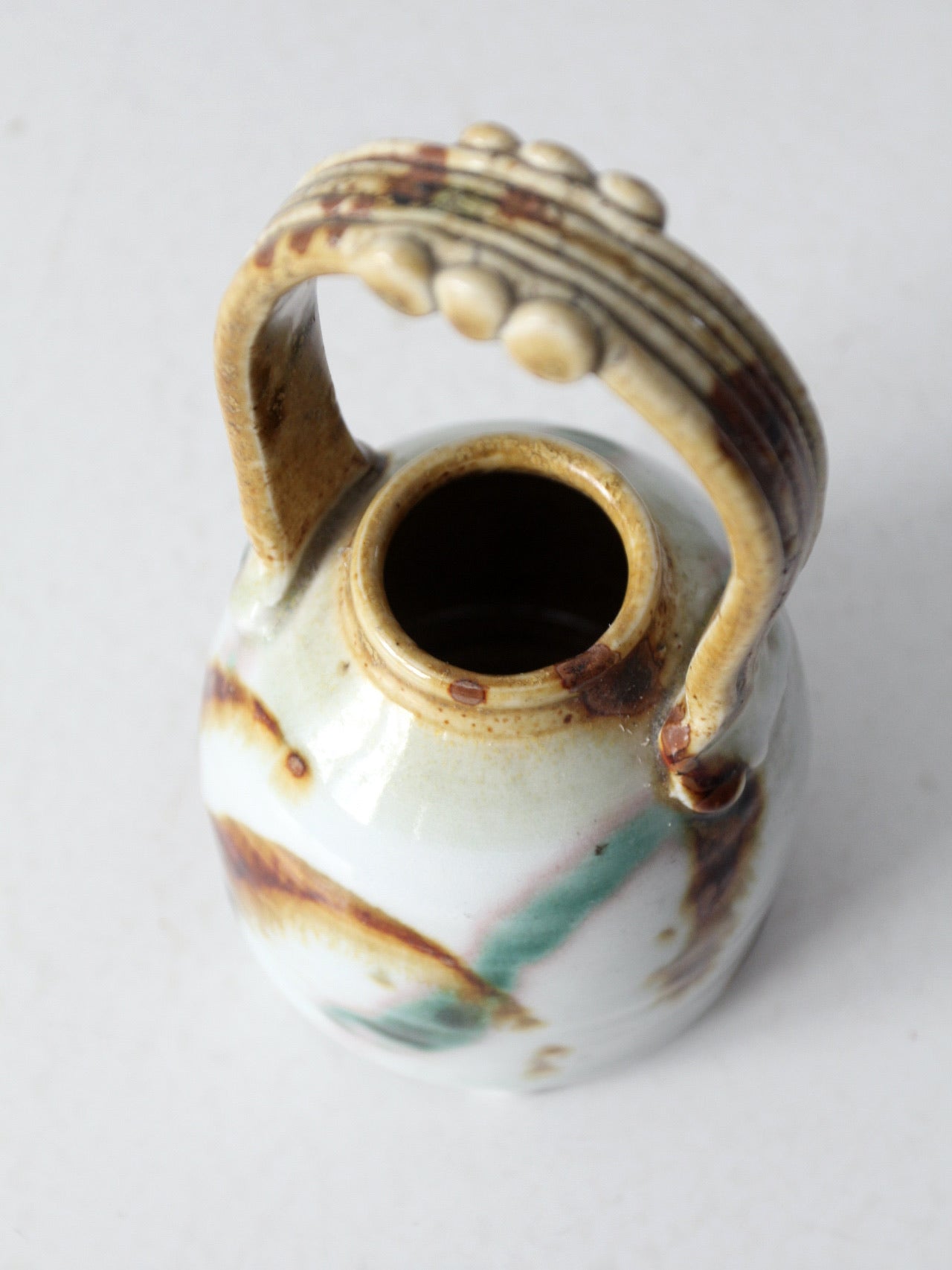 vintage studio pottery basket vase