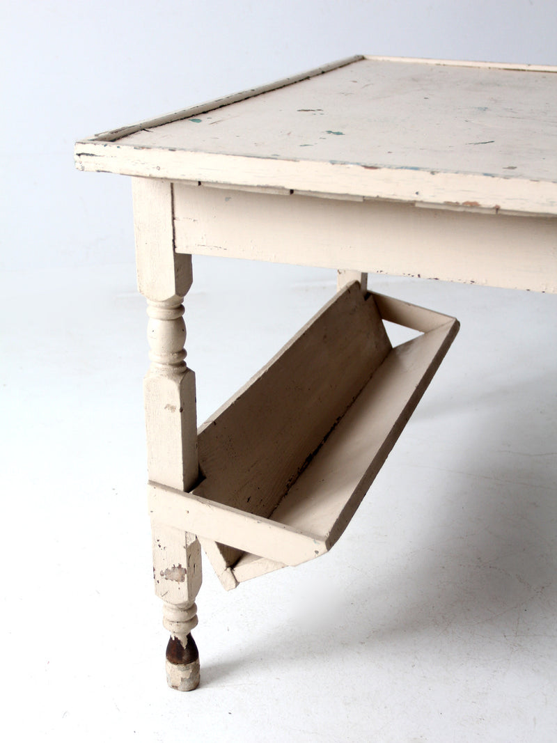antique painted wood table with trough shelf