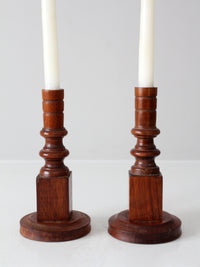 vintage wooden candlestick holders pair