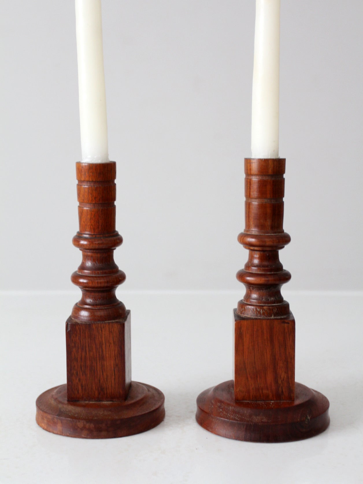 vintage wooden candlestick holders pair