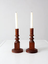 vintage wooden candlestick holders pair