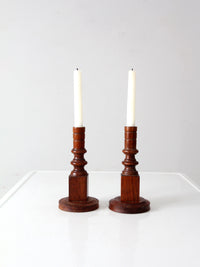vintage wooden candlestick holders pair