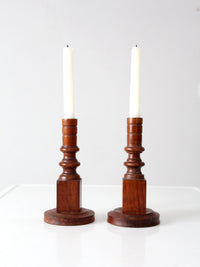 vintage wooden candlestick holders pair