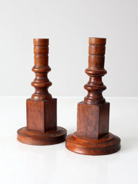 vintage wooden candlestick holders pair