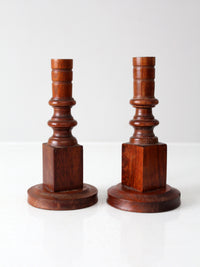 vintage wooden candlestick holders pair