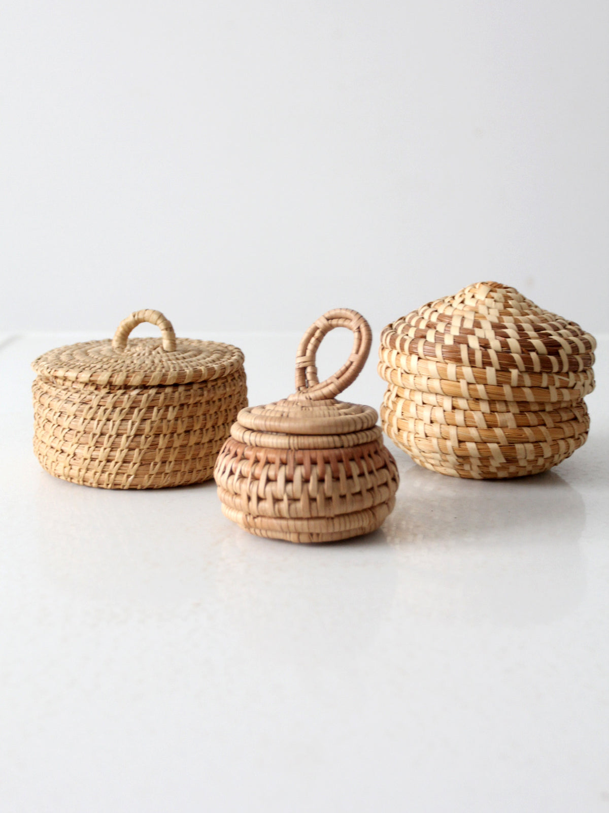 vintage hand woven grass basket set of 3