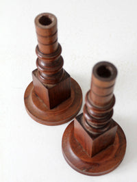 vintage wooden candlestick holders pair