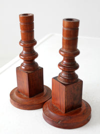 vintage wooden candlestick holders pair