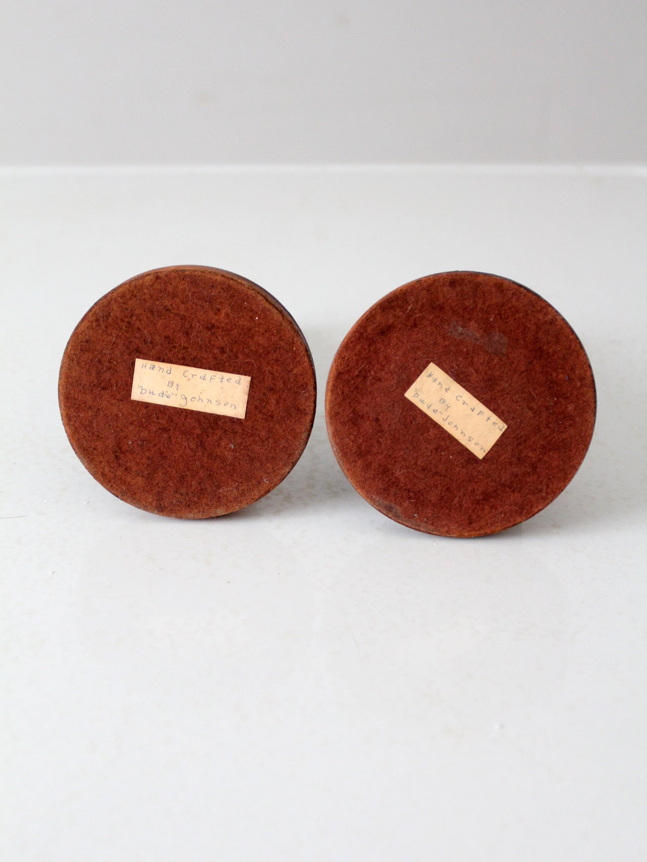 vintage wooden candlestick holders pair