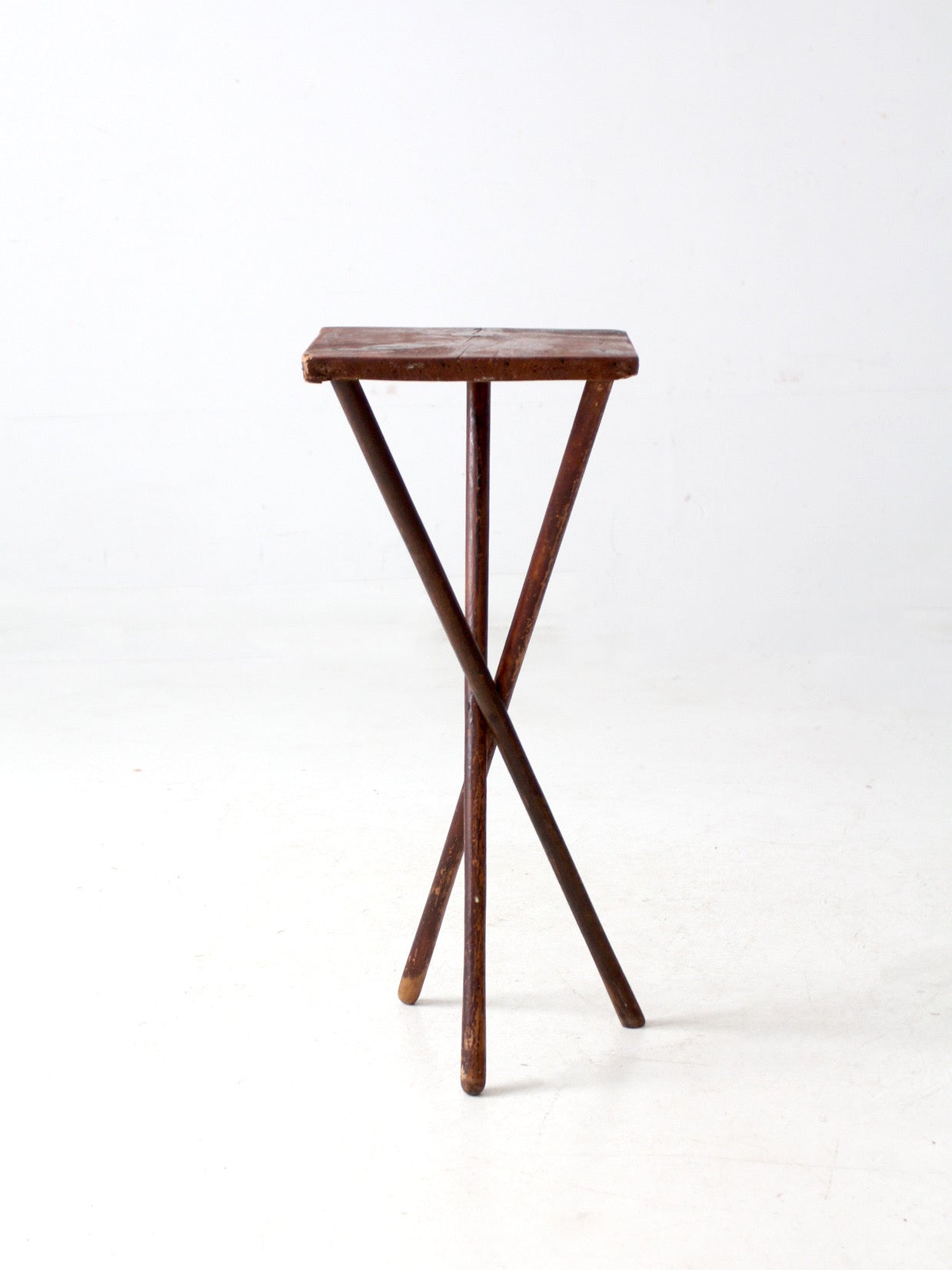 antique rustic pine tripod side table