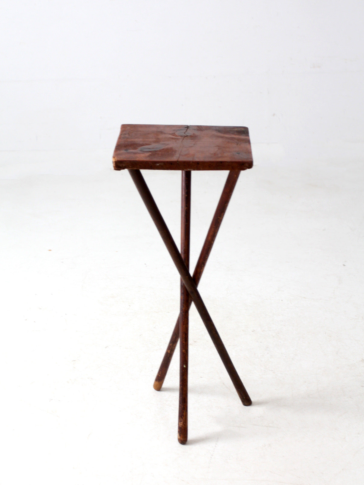 antique rustic pine tripod side table