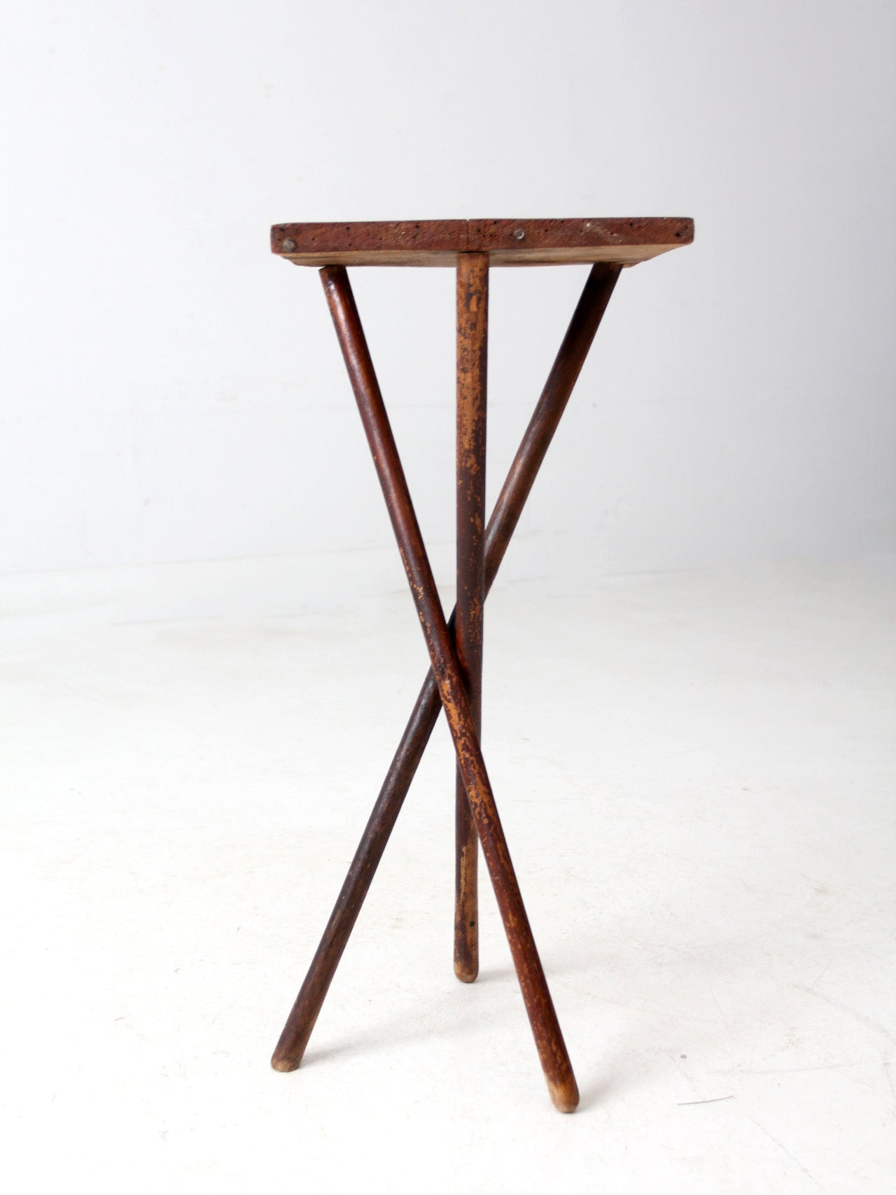 antique rustic pine tripod side table