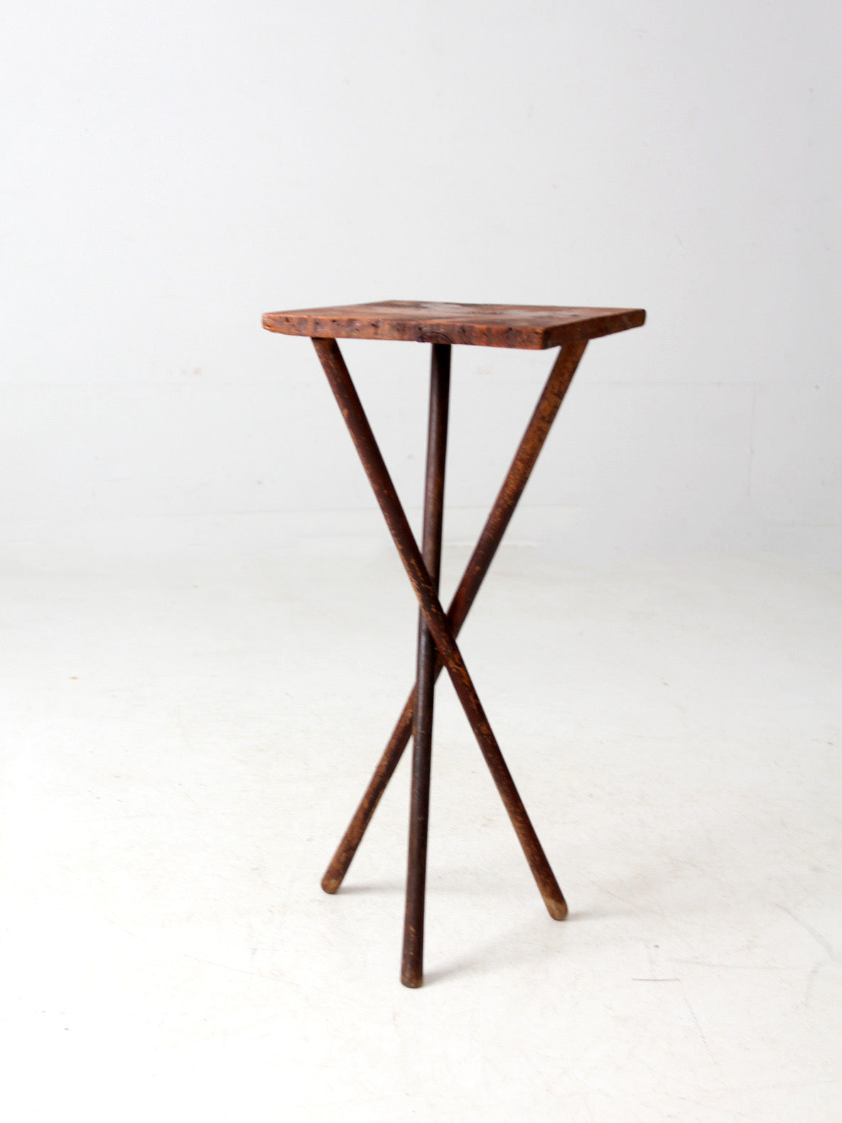 antique rustic pine tripod side table