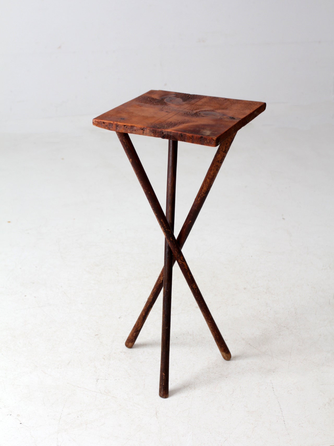 antique rustic pine tripod side table