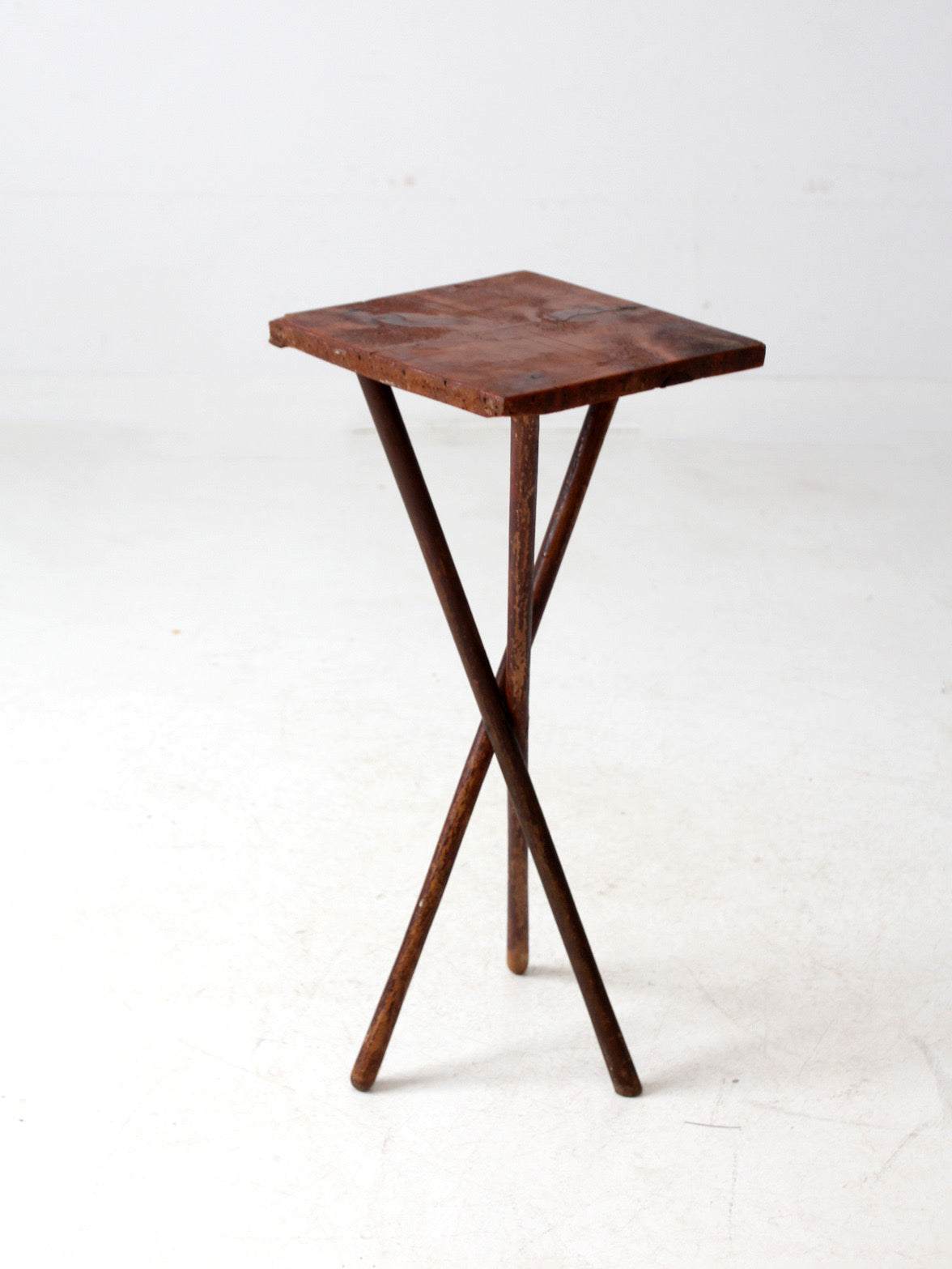antique rustic pine tripod side table