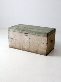 antique painted flat top wood trunk