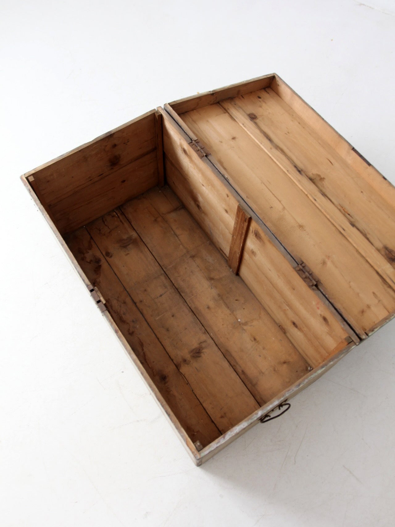 antique painted flat top wood trunk
