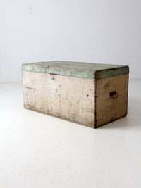 antique painted flat top wood trunk