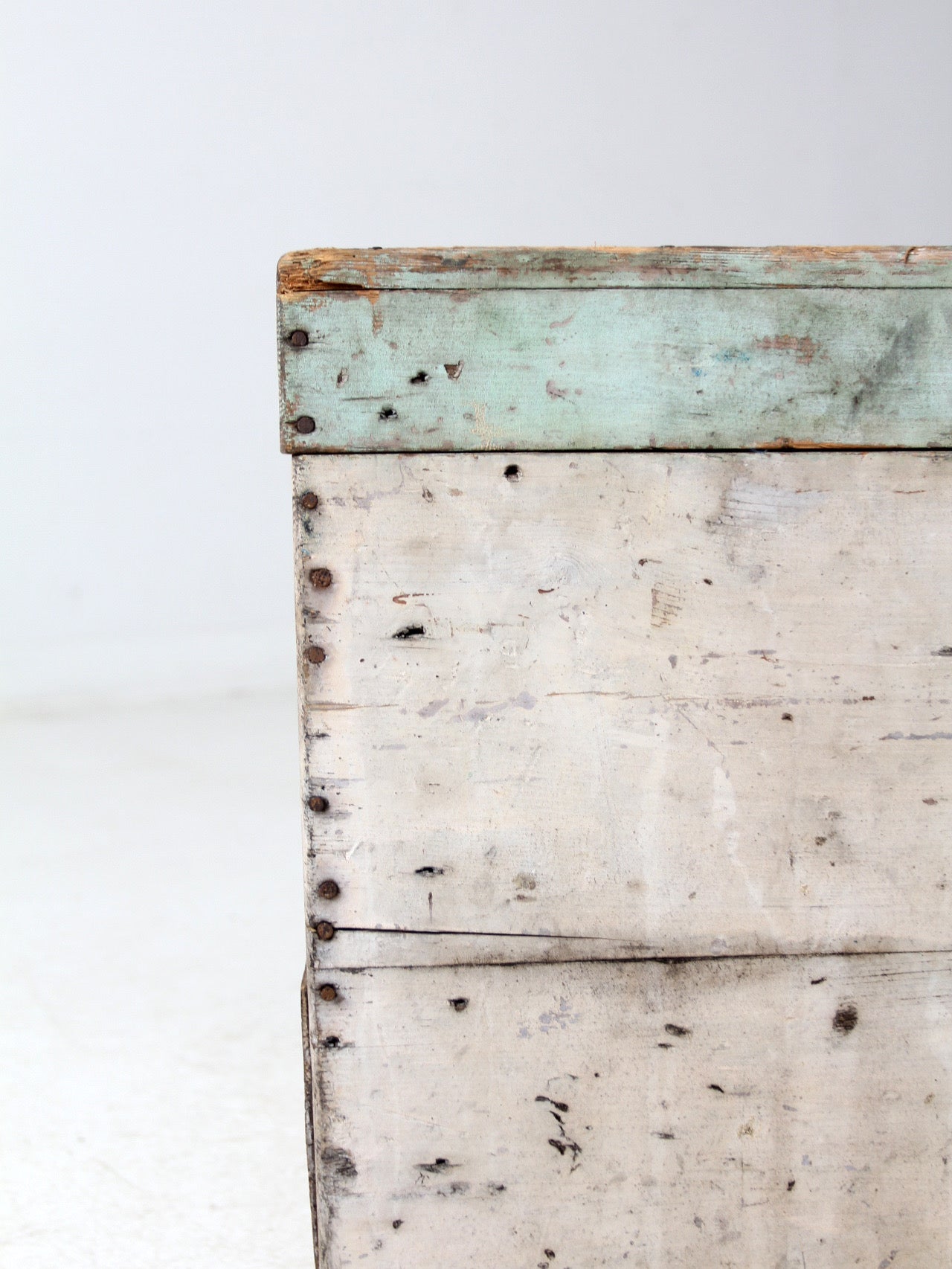 antique painted flat top wood trunk