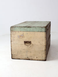 antique painted flat top wood trunk