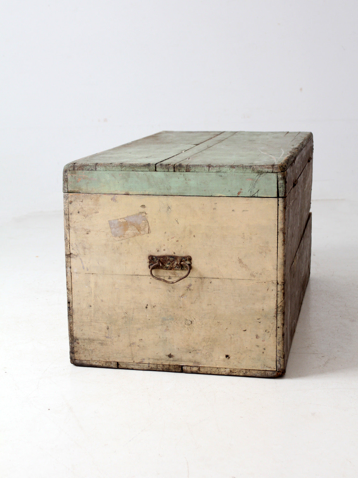 antique painted flat top wood trunk