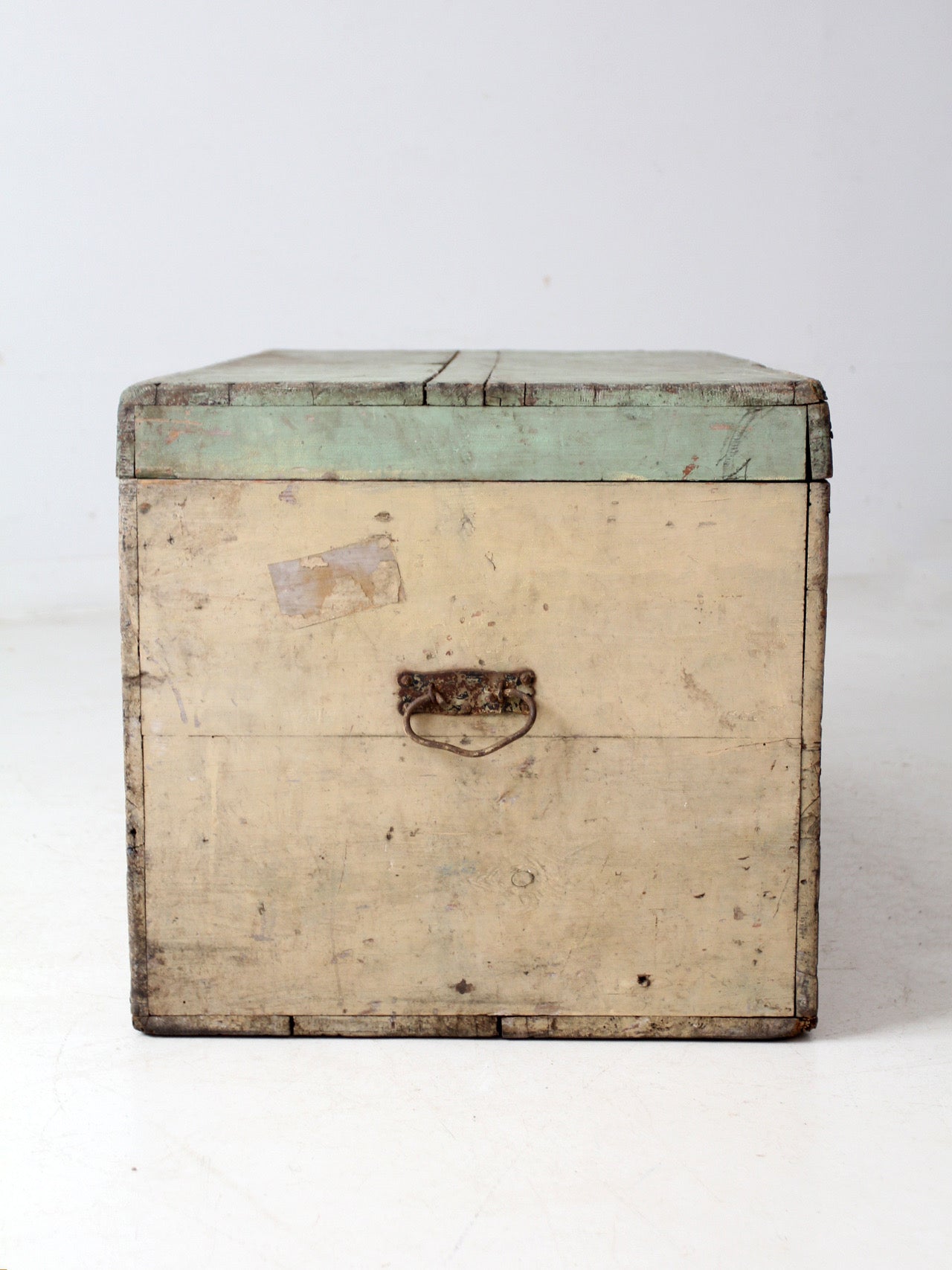 antique painted flat top wood trunk