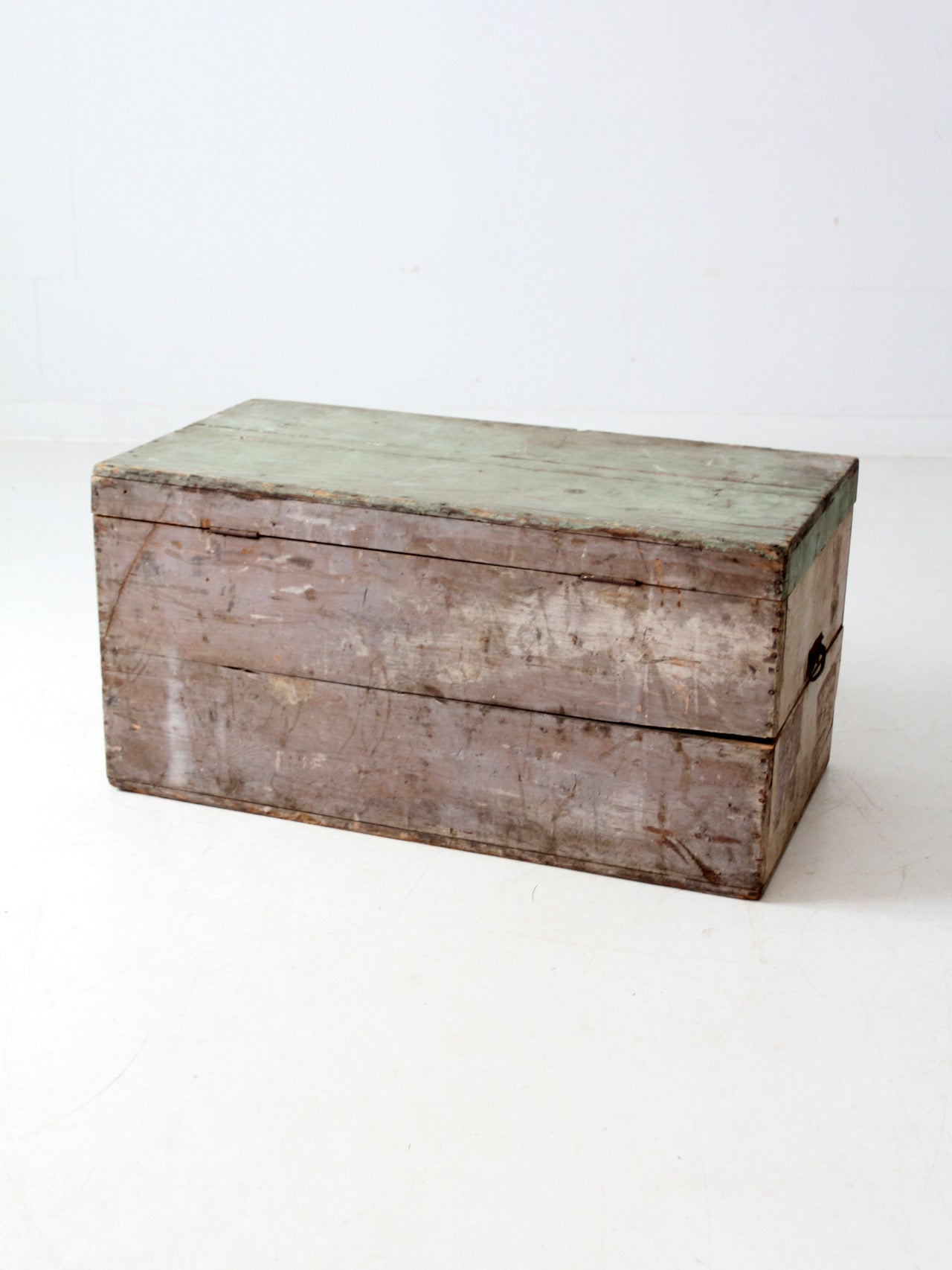 antique painted flat top wood trunk
