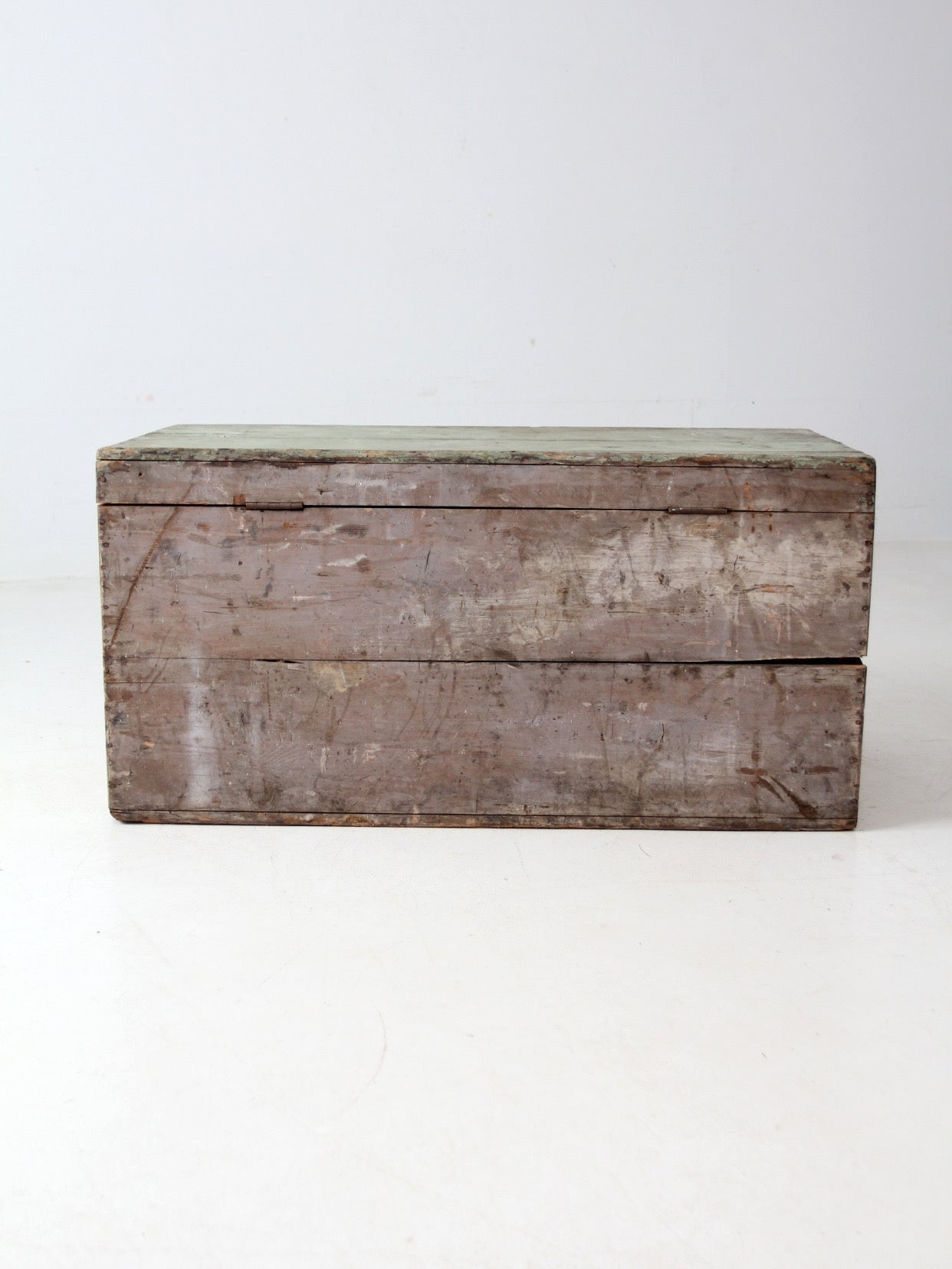 antique painted flat top wood trunk