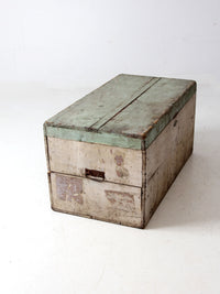 antique painted flat top wood trunk