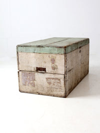 antique painted flat top wood trunk