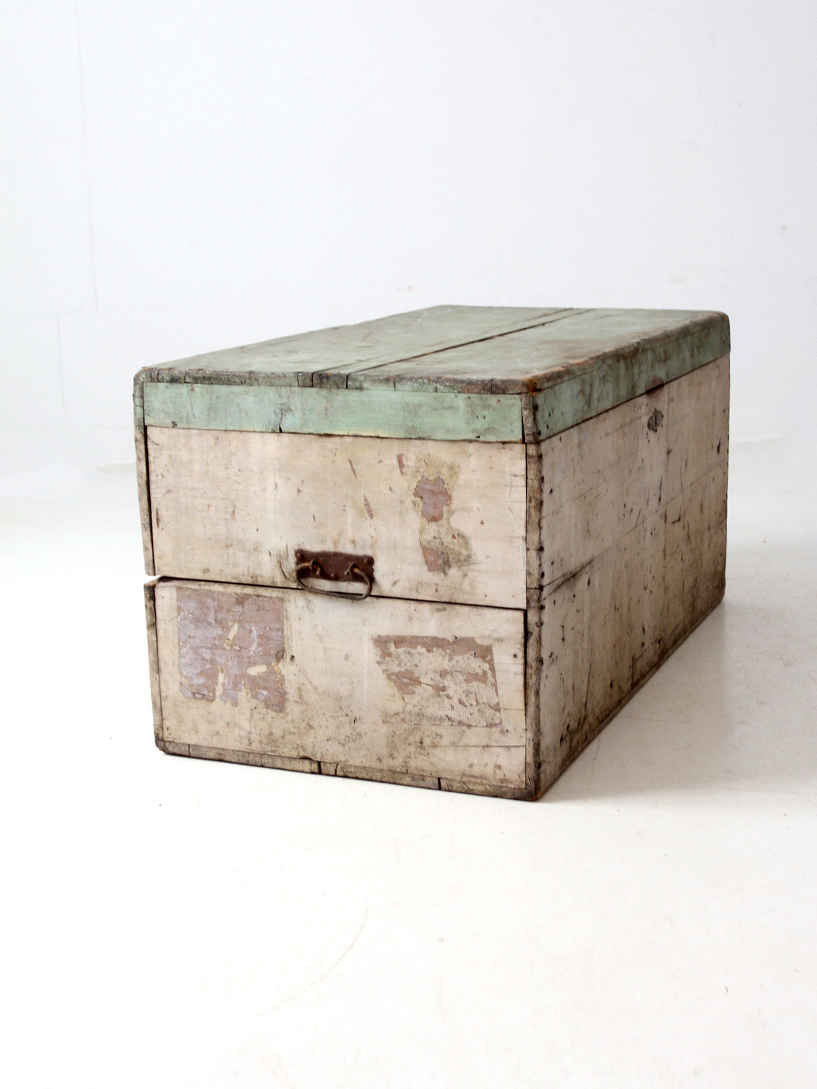 antique painted flat top wood trunk