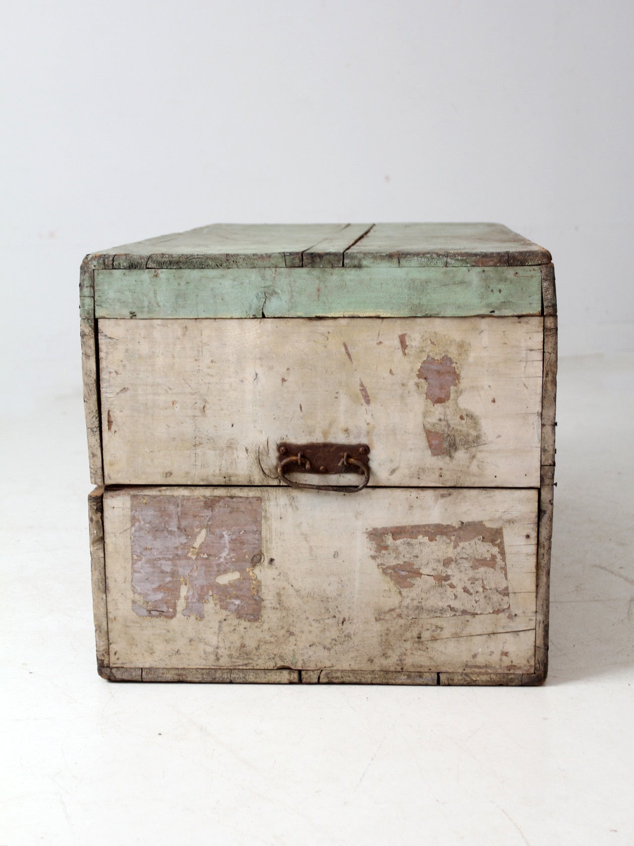antique painted flat top wood trunk