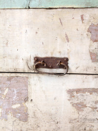 antique painted flat top wood trunk