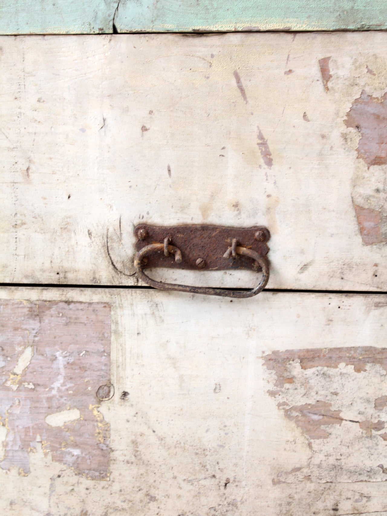 antique painted flat top wood trunk