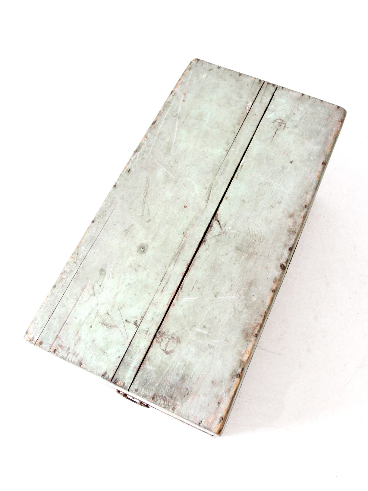 antique painted flat top wood trunk