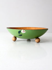 vintage hand-painted footed wood bowl