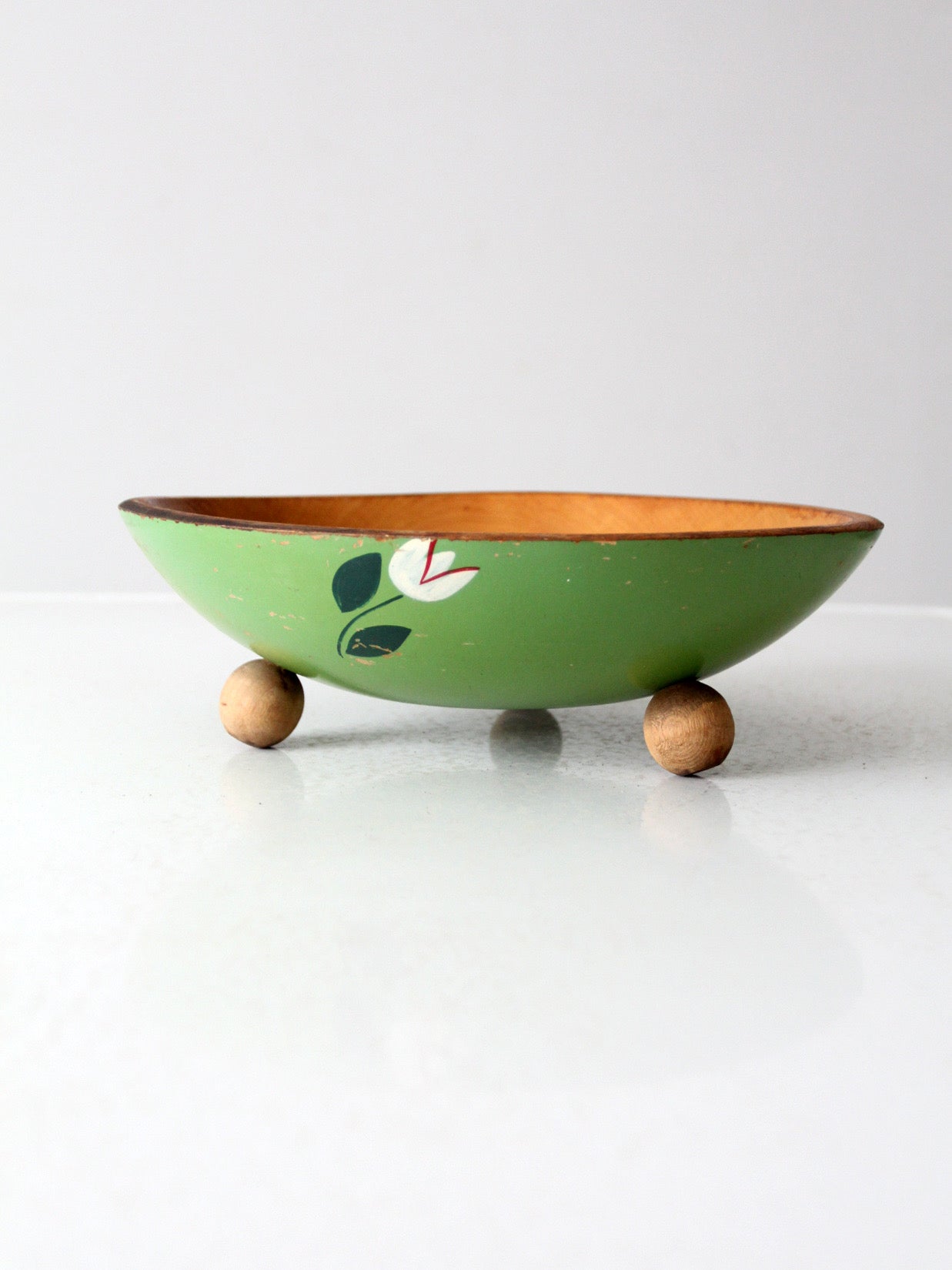 vintage hand-painted footed wood bowl
