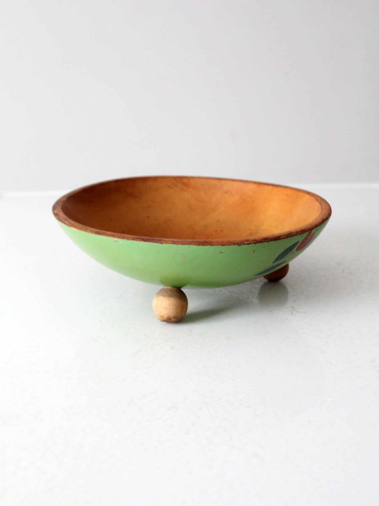 vintage hand-painted footed wood bowl