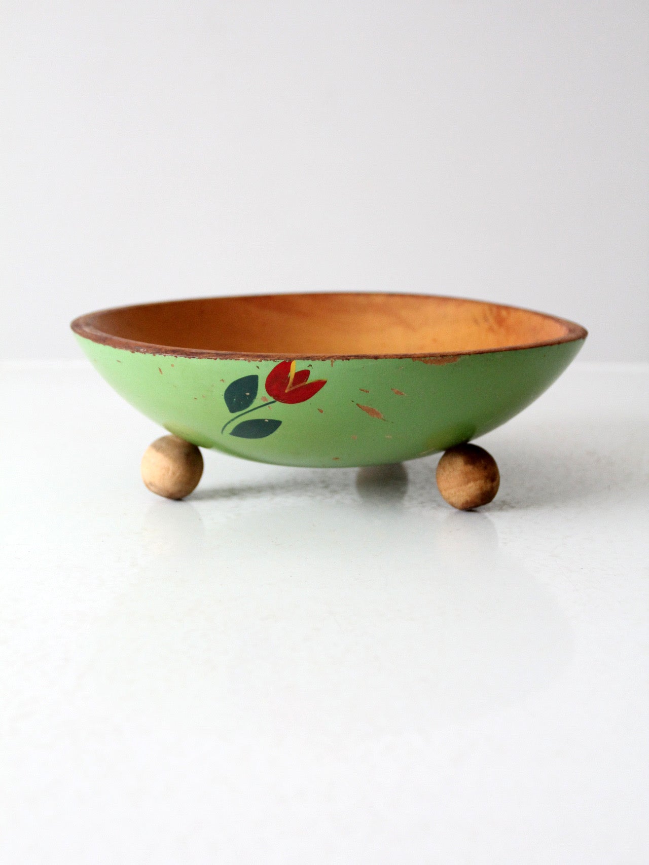 vintage hand-painted footed wood bowl