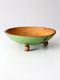 vintage hand-painted footed wood bowl