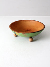vintage hand-painted footed wood bowl
