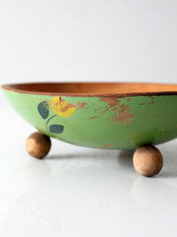 vintage hand-painted footed wood bowl