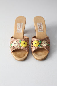 1970s Hush Puppies raffia mules