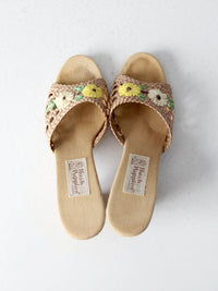 1970s Hush Puppies raffia mules