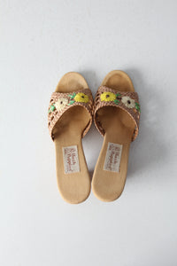1970s Hush Puppies raffia mules