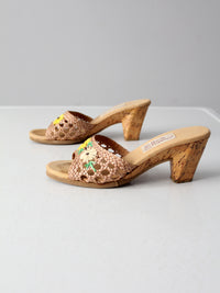 1970s Hush Puppies raffia mules