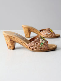 1970s Hush Puppies raffia mules
