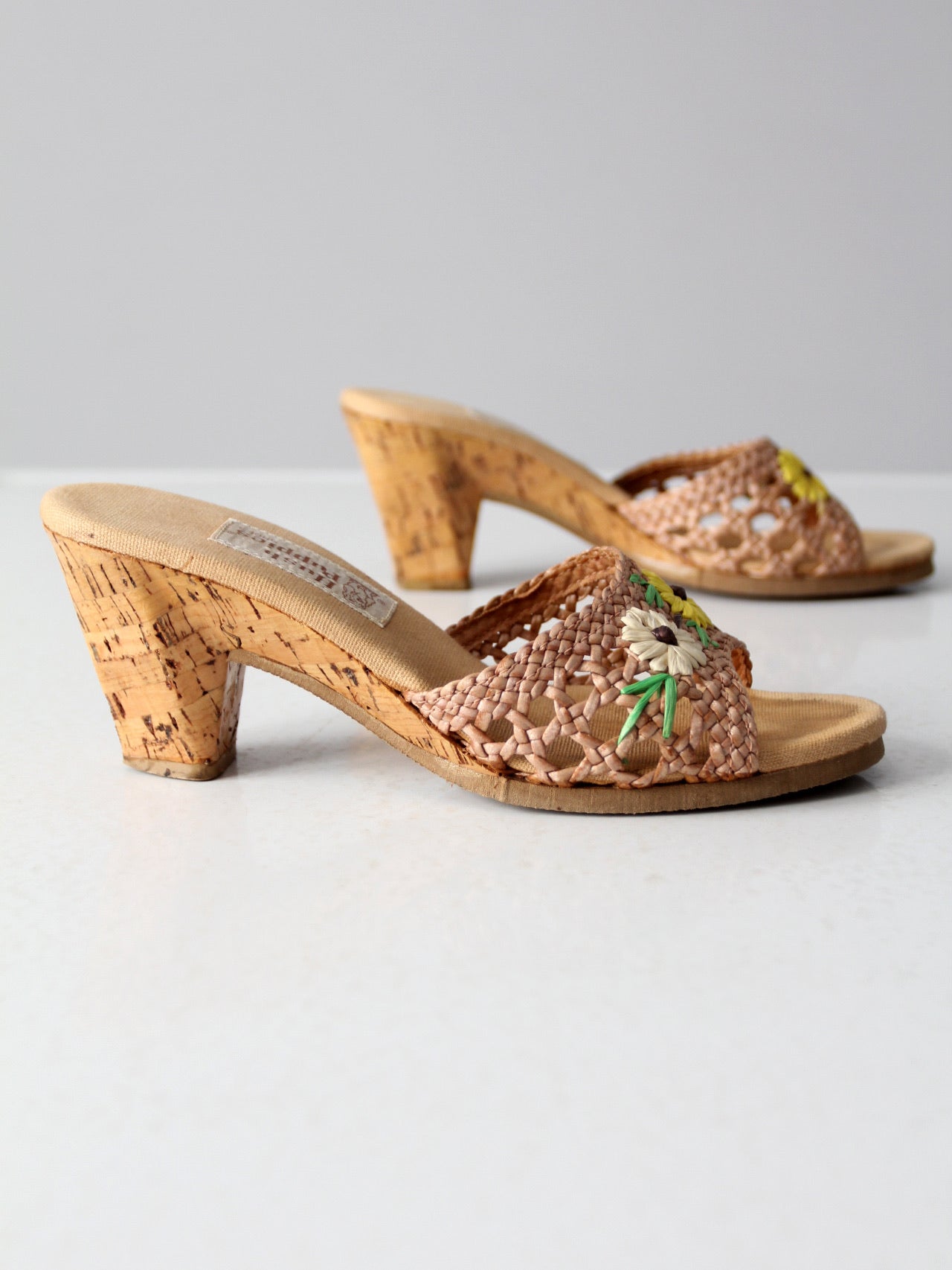 1970s Hush Puppies raffia mules